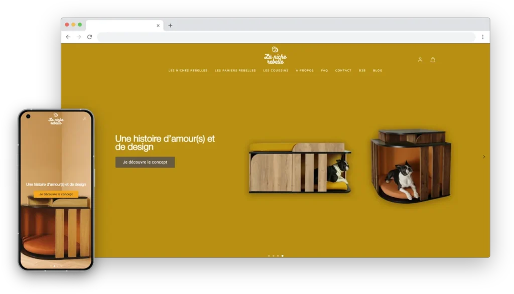 Boutique Shopify La Niche Rebelle, Clermont-Ferrand, réalisée par Julien Jadczak ».